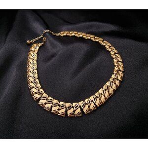 Vintage Crown Trifari 1960s Gold-Tone Statement Necklace With Geometric Design &